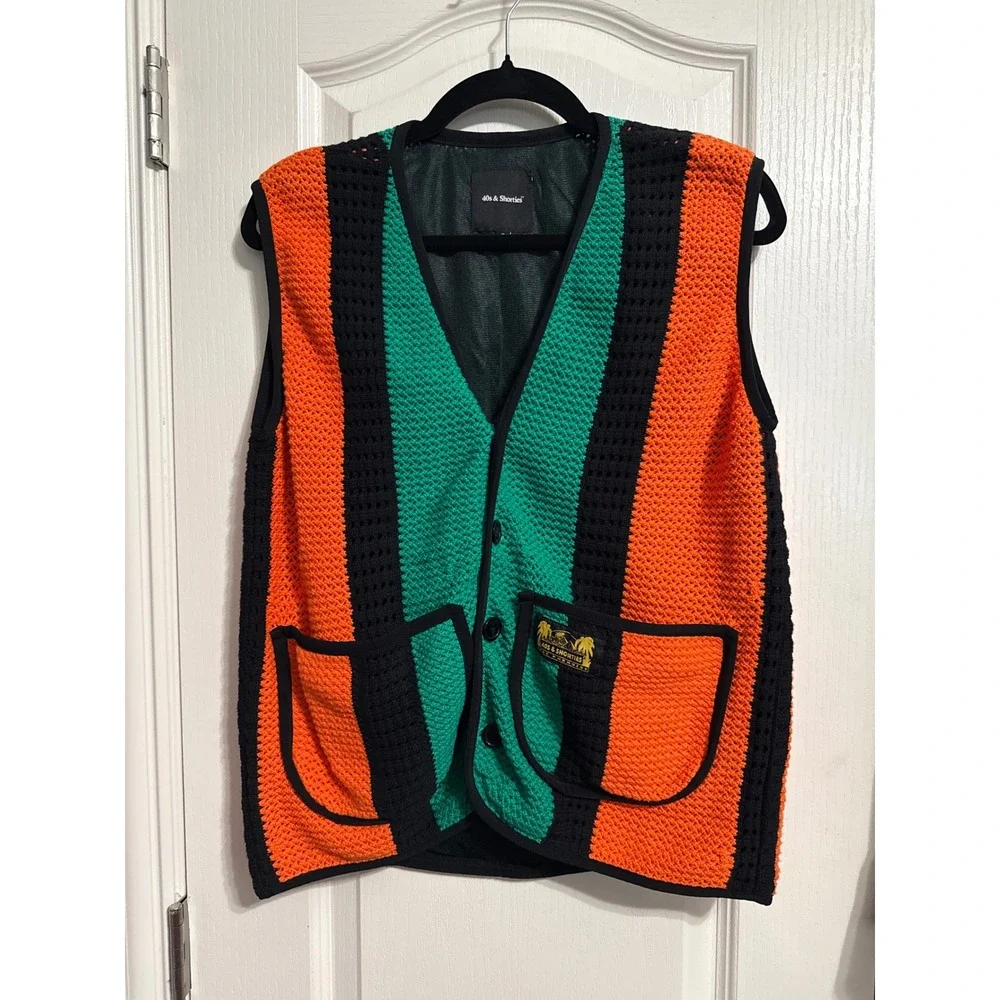 40s & Shorties Crochet Knit Striped Vest Jamaican Eclectic Gorp